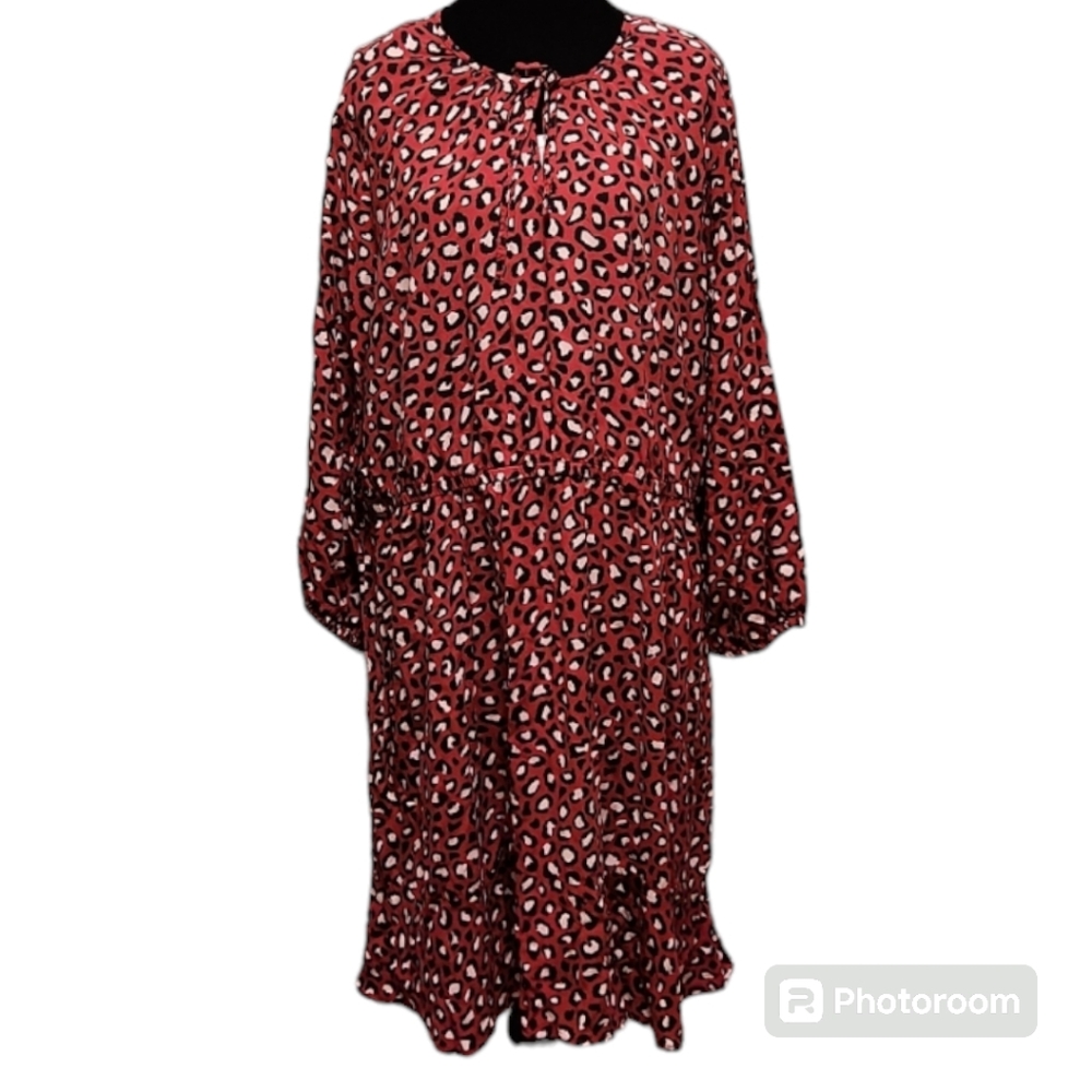 Old Navy - red/cream long sleeve XXL animal print leopard dress